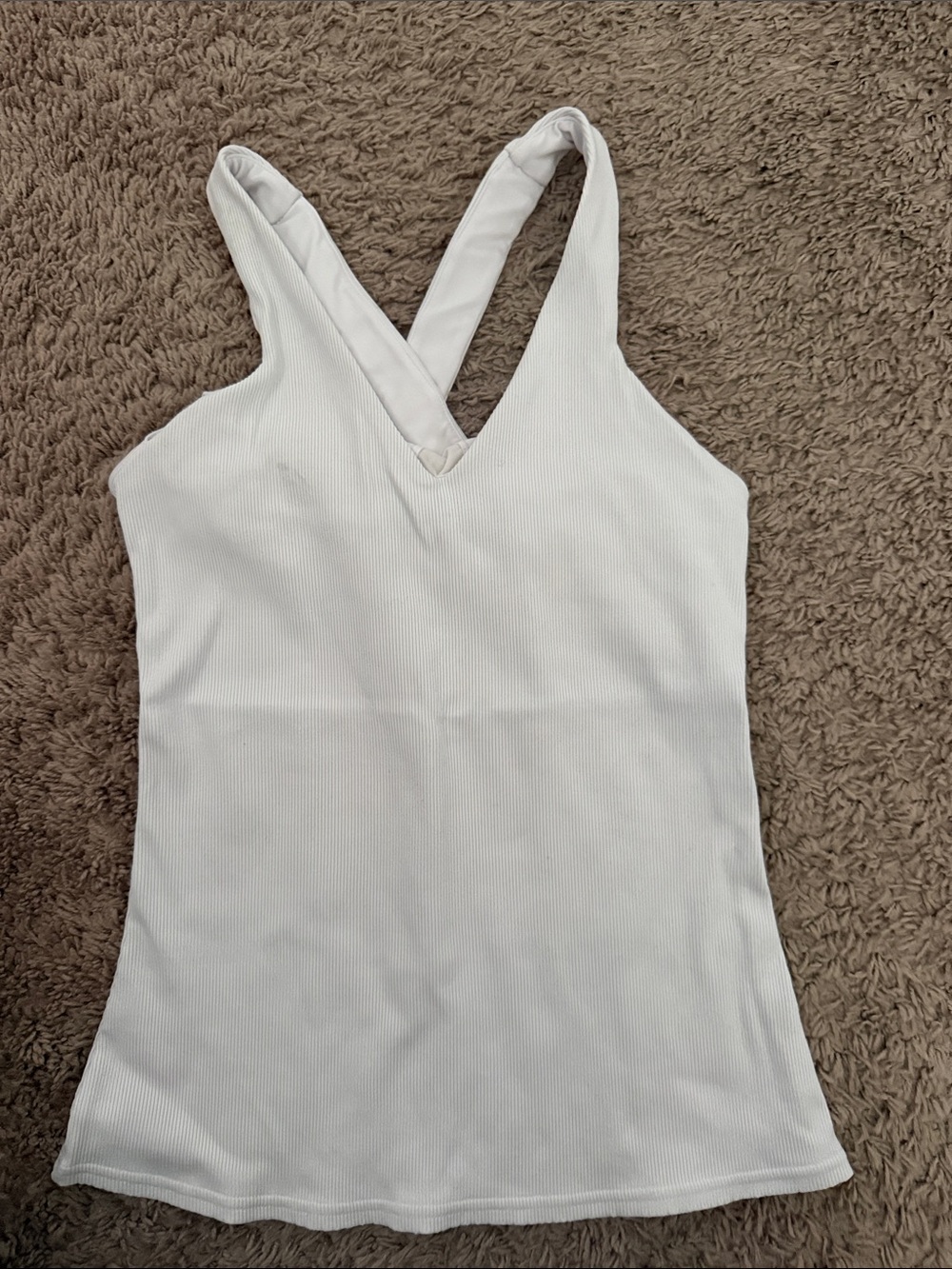 ALO Women’s White Ribbed V-Neck Tank Top medium